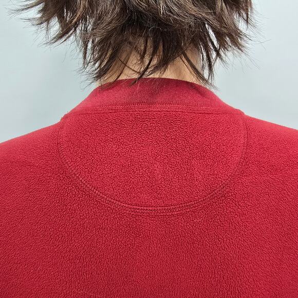 LL Bean Fleece Sweatshirt Men L TALL Red Pullover Crewneck Soft Zip Pocket - Picture 9 of 11